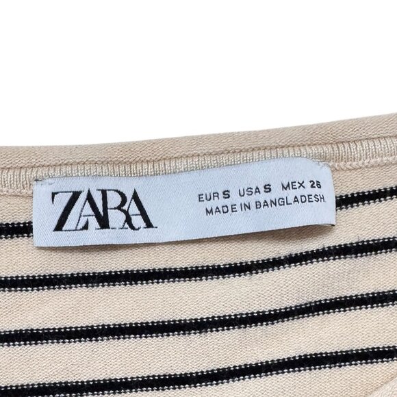 ZARA French Striped Cream and Black Crewneck Sweater - Picture 3 of 5